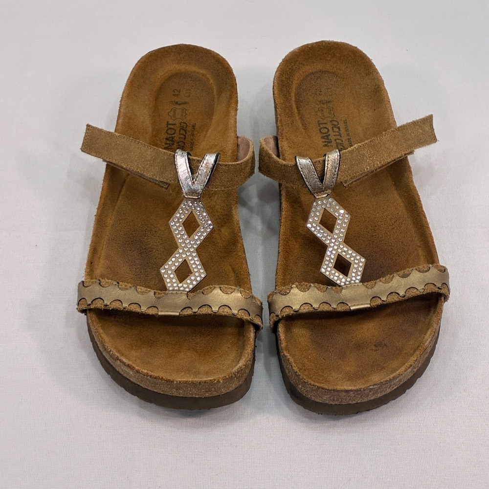 Naot Sandals Women 42 EU 11.5 US‎ Gold Embellished Suede Cork Footbed Comfort